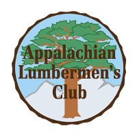 Logo of the appalachian lumbermen's club featuring a tree and mountain graphics.
